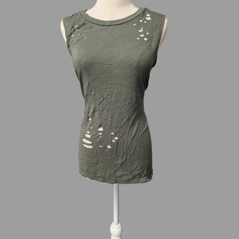 Sage Olive Sleeveless Distressed Tee